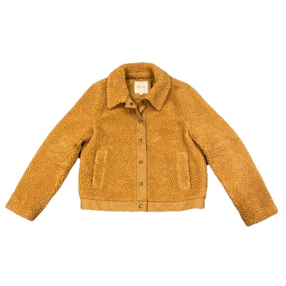 Madewell Brown Faux Fur Sherpa Fleece Snap Button Jacket Women's Size Medium - Picture 1 of 6